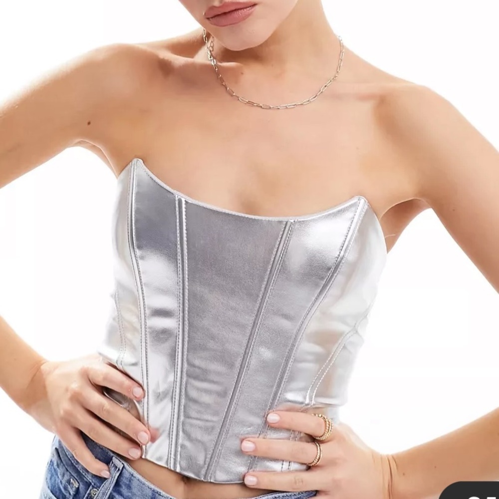Silver faux leather corset top